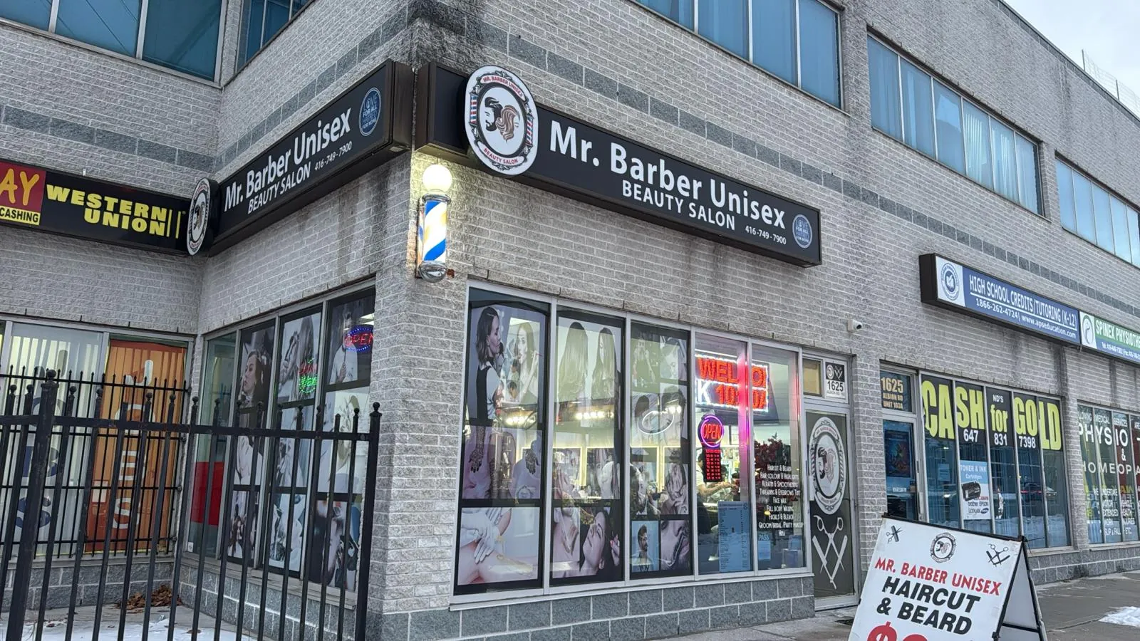 Mr. Barber Unisex, hair salon at 1625 Albion Road in Old Toronto, Toronto